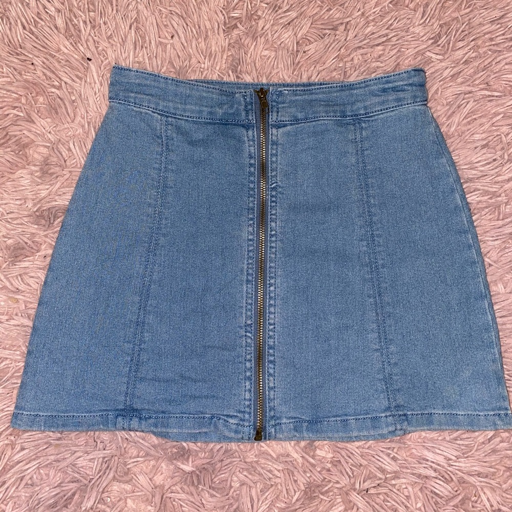 Denim front zip skirt